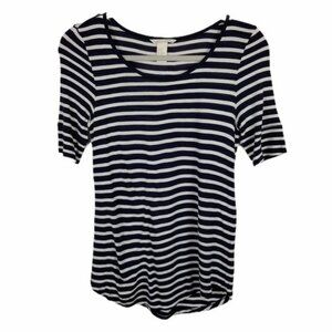 H&M Striped Half Sleeve Shirt Women's XS Basic Scoop Neck Navy Blue White